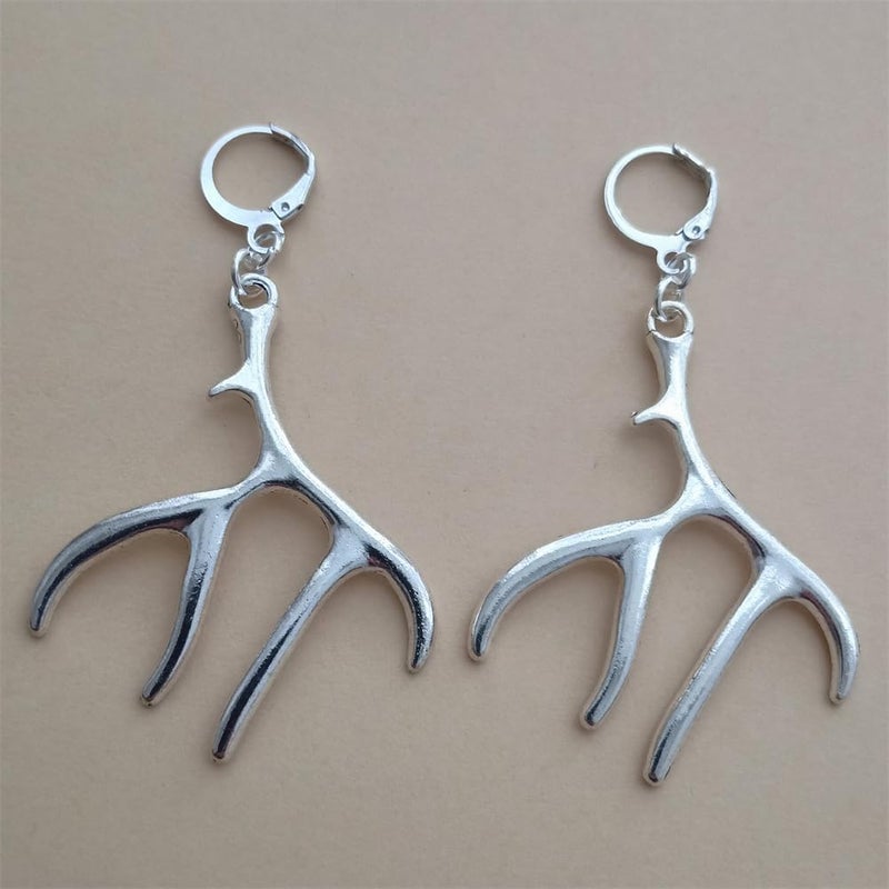 Handmade Antlers Charm Leverback Earrings for Men Women, Deer Pendant Dangle Earrings, Cosplay Dress up Accessories for Her - Image 2